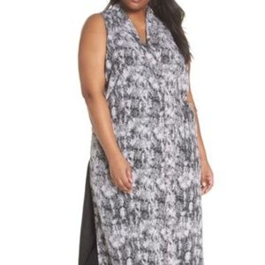 Sejour Duster Vest Plus Size WHITE BLACK MOTIF 2X